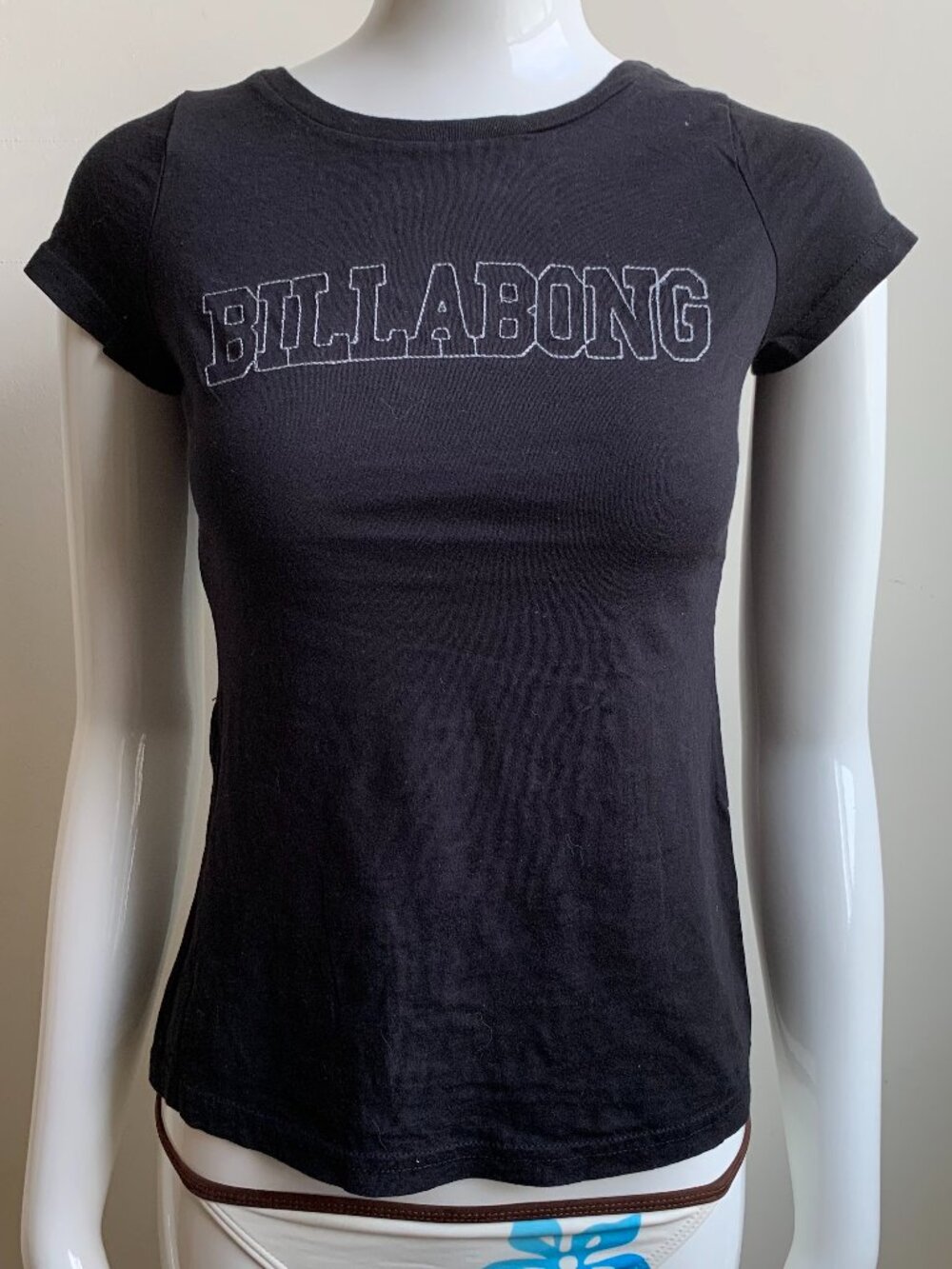 Billabong Vintage Surf Y2K RARE black stitched logo fitted t-shirt top tshirt